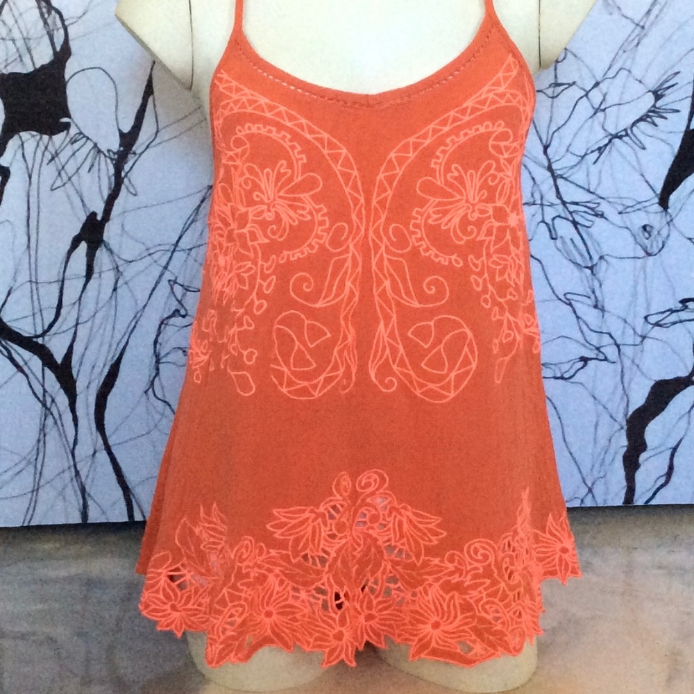 Eyelet Adjustable Spaghetti Strap Racer Back Top by Miss Me *ORANGE*